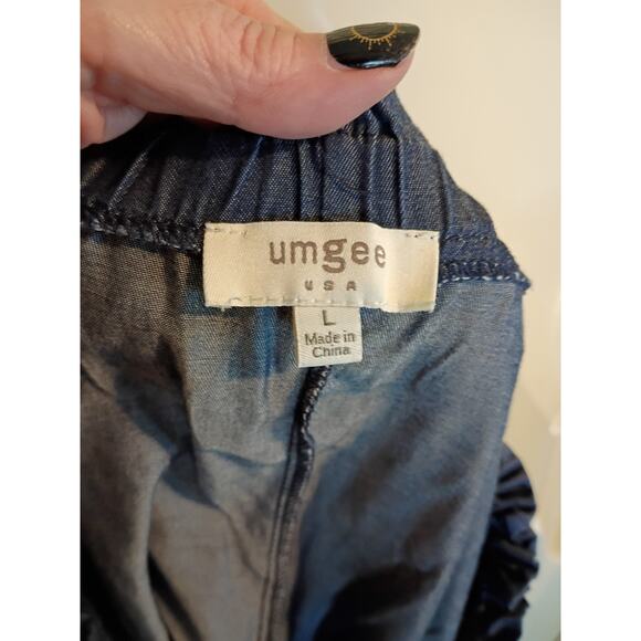 Umgee Dress Blue Embroidered Flared Sleeves Sz L On Or Off Shoulder Boho Fairy - Picture 9 of 11